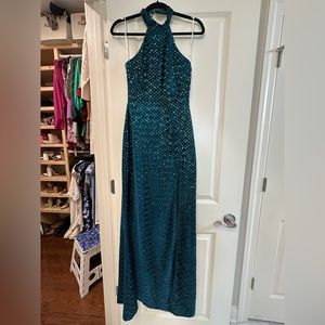 Lulus Emerald Green Velvet Sequin Halter Maxi Dress